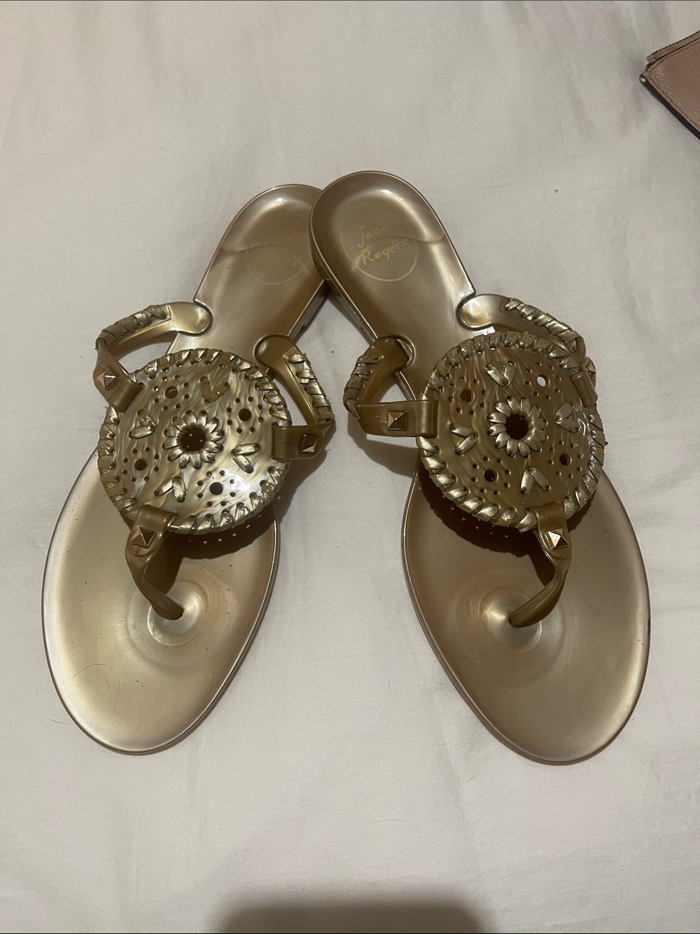 Jack Rogers Metallic Gold Jelly Sandals with Signature Medallion new 9 m
